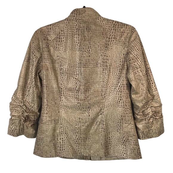 Chico's Size 0 Zipper Front Jacket Mock Neck Light Weight Faux Leather Texture - Picture 2 of 8